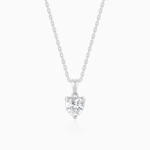 Silver Solitaire Heart Pendant with Link Chain